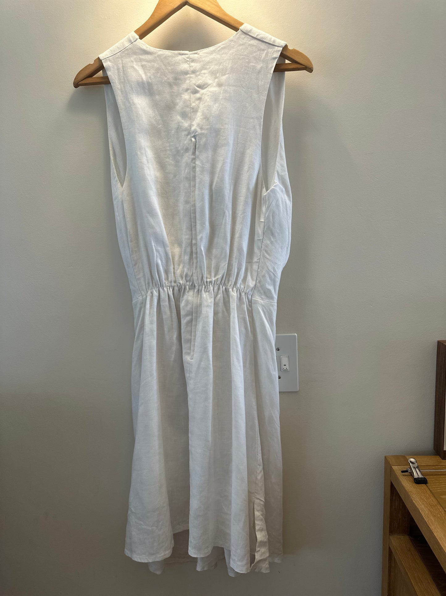 Sweetpeas Handmade white linen midi dress (medium)