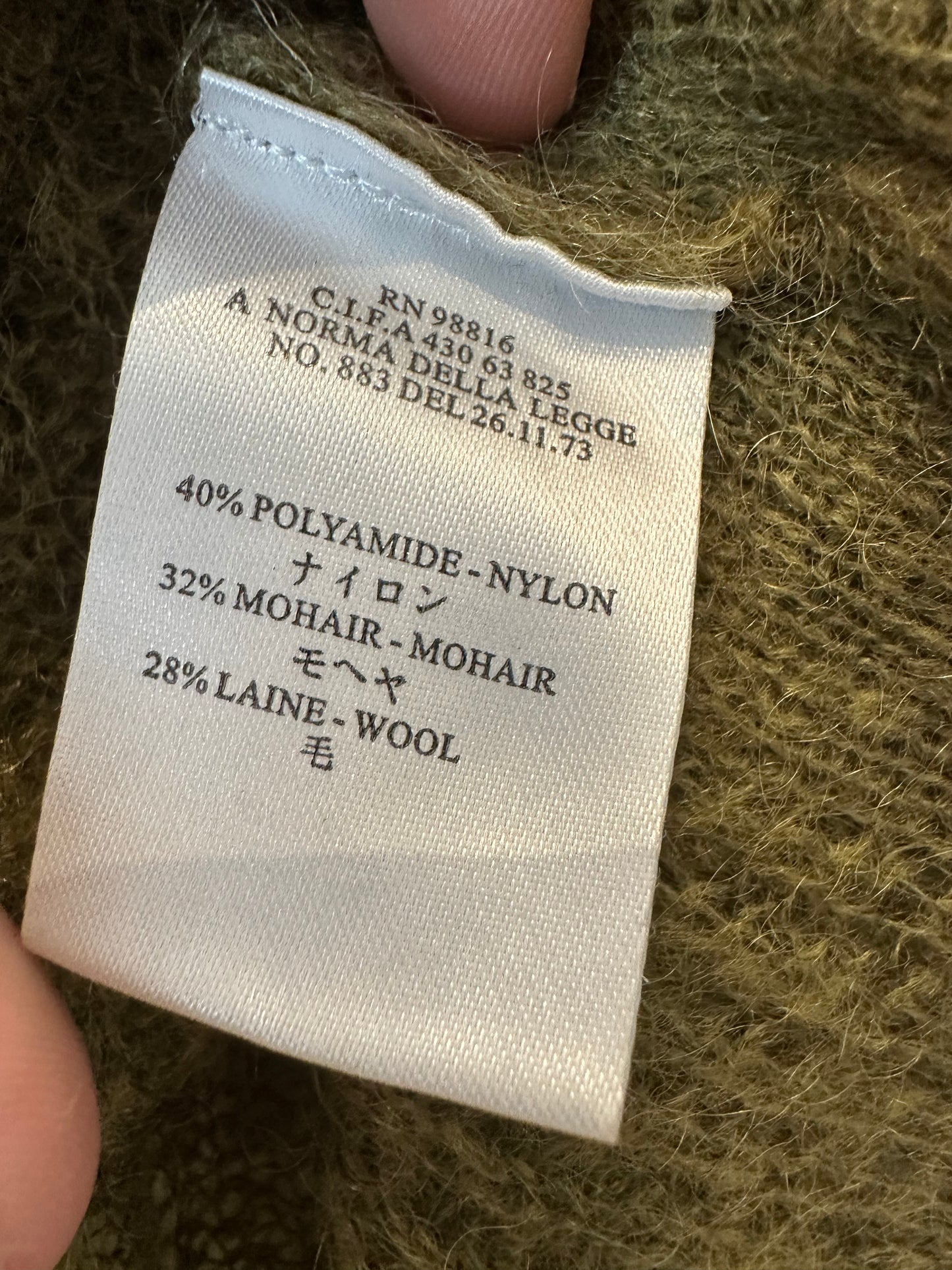 Cotélac mohair and wool blend green jersey (XS)