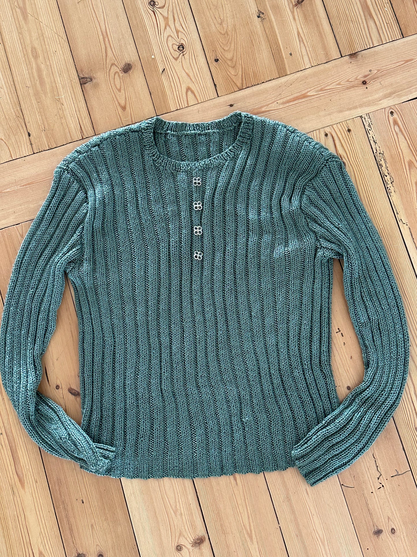 Green handmade ribbed knit jersey (medium)