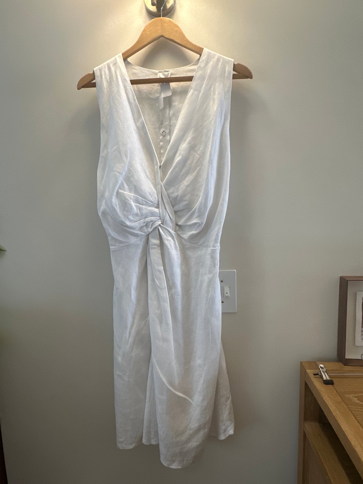 Sweetpeas Handmade white linen midi dress (medium)