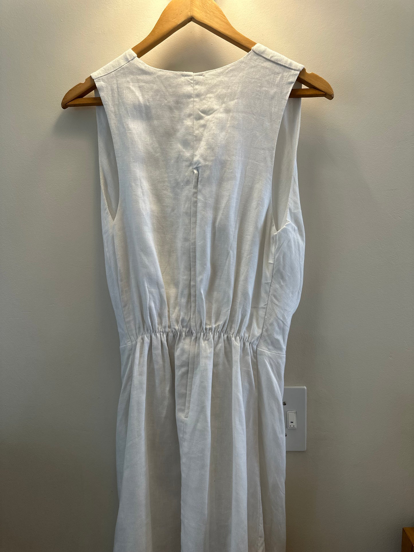 Sweetpeas Handmade white linen midi dress (medium)