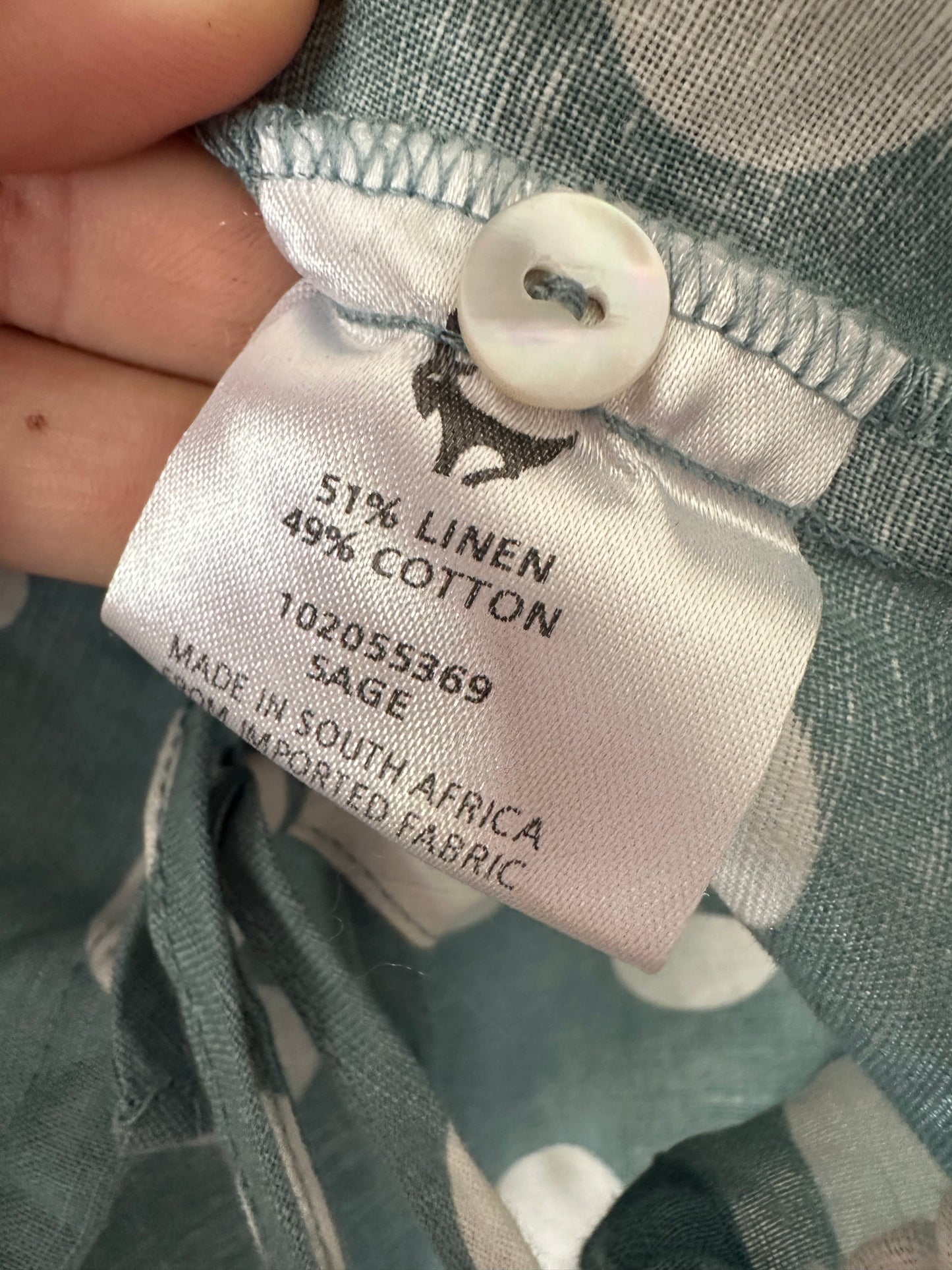 Old Khaki linen blend polka dot top (size 6)