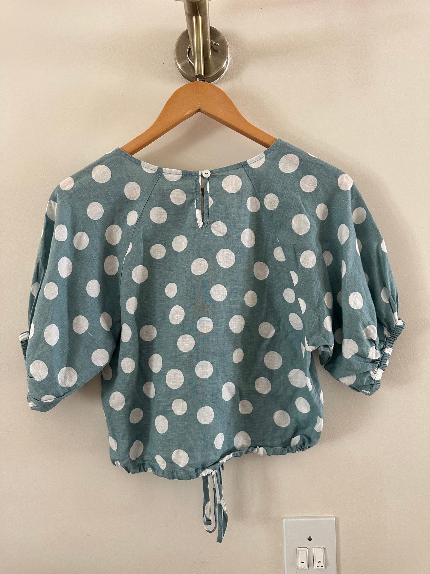 Old Khaki linen blend polka dot top (size 6)