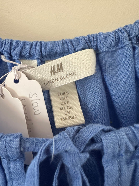 H&M linen blend blue top (small)