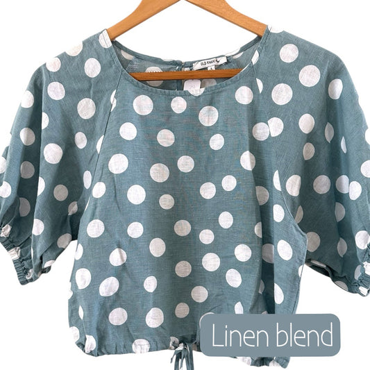Old Khaki linen blend polka dot top (size 6)