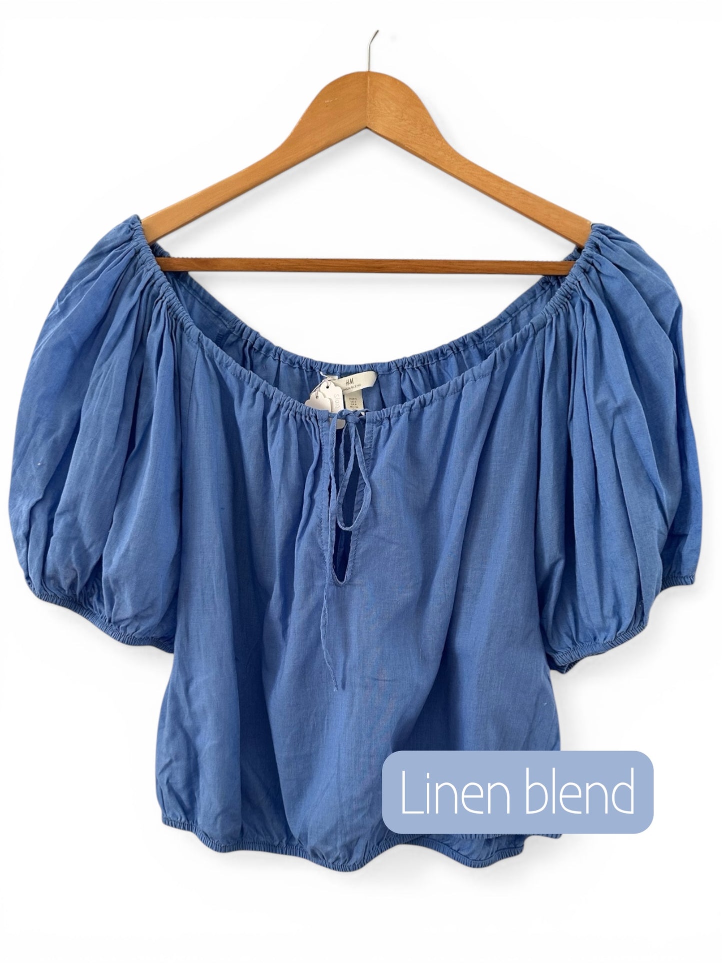 H&M linen blend blue top (small)
